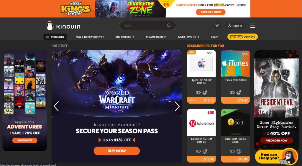 Kinguin deals marketplace homepage